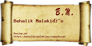 Behalik Malakiás névjegykártya